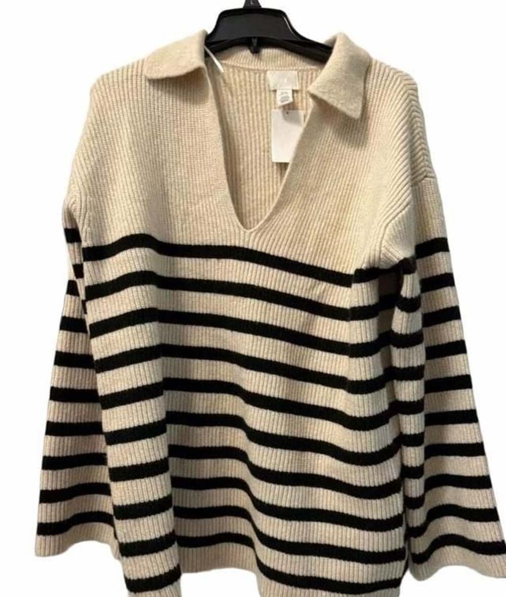 H&M Striped Collared Jumper Size XXL Cream Black NWT